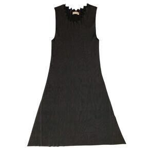 Alquema Crinkle Smash Pleated Sleeveless Midi Dress M Neck Cutouts Artsy Boho